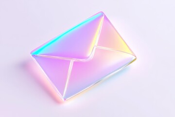 Poster - Holographic email notification icon on pastel background for digital design use