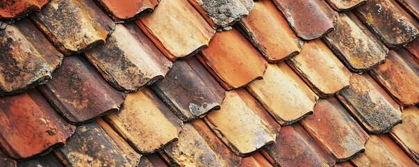 Poster - Old terracotta roof tiles showing weathering and ageing