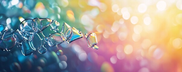 Leinwandbilder - Soap bubbles floating on a colorful bokeh background with sunlight