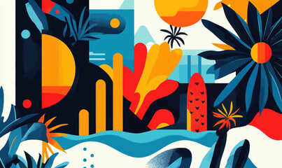 Poster - Vibrant Abstract Geometric Summer Theme with Bold Colors and Shapes for Fun Promotions