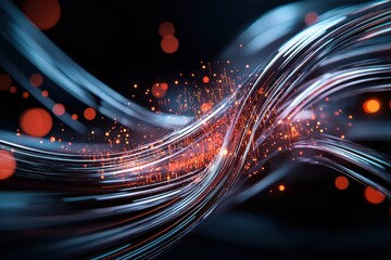 Poster - Abstract digital waves with glowing particles in vibrant colors.