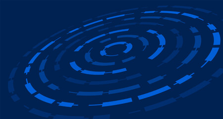 Poster - Futuristic blue tech circle on dark background. Circular design composed of segmented blue lines and blocks. Futuristic and digital ambiance for themes involving technology.