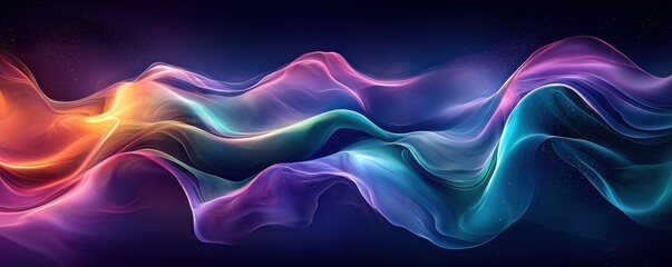 Poster - colorful flowing abstract waves with vibrant neon hues on a dark backdrop