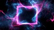 © Photo - Abstract square rectangle picture frame with vibrant blue and pink neon light motion effect isolated on black background empty copy space in the middle 3D design