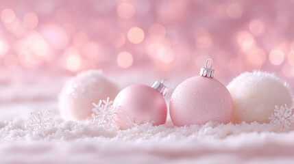 Poster - Pink christmas ornaments holiday decorations festive season winter wonderland pastel aesthetic background