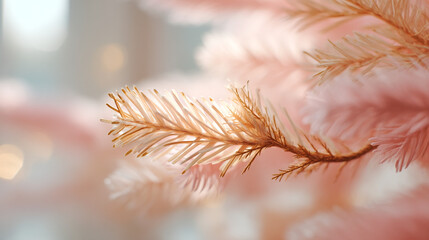 Poster - Pink christmas tree branch macro photography close up holiday season festive decoration background image