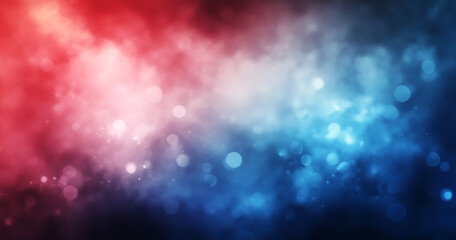 Abstract red, white, and blue cloudy gradient with bokeh lights