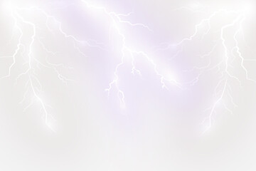 Poster - Lightning. Thunder storm realistic lightning. Magic and bright light effects. Vector Illustration isolated on transparent background