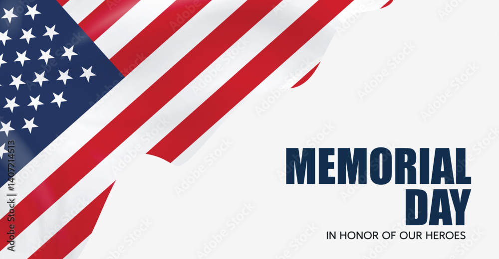 Memorial Day USA Banner with American Flag on Light Background ...