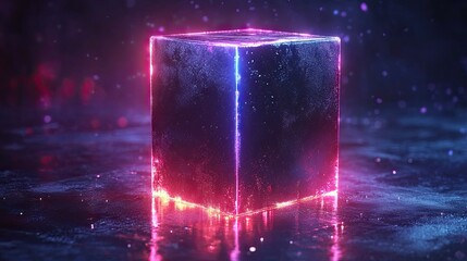 Fototapete - A glowing, vibrant cube bathed in neon light.