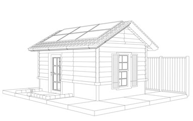 Poster - A small house with a slanted roof and a window. The house is made of wood and has a small porch