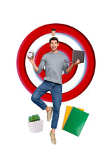 Aufkleber - Business magazine collage of productive motivated worker work computer books hurry deadline develop financial progress report