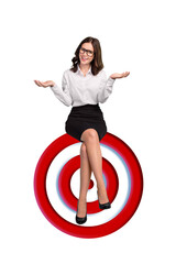 Poster - Poster banner collage of young lady sit bullseye target business success plan motivation concept