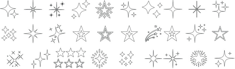 Wall Mural - doodle sparkle star collection for creative designs. twinkle star vector set sparkles and bursts for