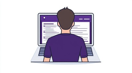 Poster - The concept of online digital statements and e-invoices is accessed by businessmen via laptop and computer with invoice documents visible on virtual screens