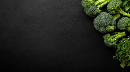 Aufkleber - Close-up view showcases a fresh head of broccoli adorned with dew droplets, resting on a dark slate surface, creating a striking visual contrast
