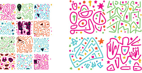 Poster - A vibrant geometric pattern collection with dynamic shapes and bright colors. Perfect for modern designs, backgrounds, and