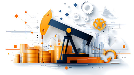 Poster - Oil extraction process industrial setting infographic modern technology aerial view energy sector insights