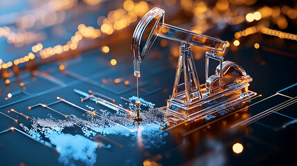 Poster - Innovative oil extraction technology digital landscape 3d rendering futuristic environment close-up view energy concept