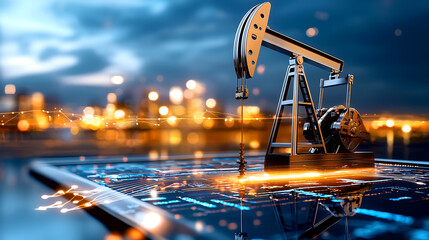 Poster - Oil extraction technology advances industrial landscape digital display urban environment futuristic viewpoint