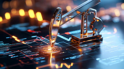 Poster - Innovative oil extraction technology in the energy sector digital environment futuristic concept close-up view
