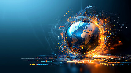 Poster - Global connectivity and digital innovation virtual environment 3d render futuristic viewpoint technological progress
