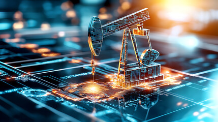 Poster - Oil extraction innovation digital landscape 3d model futuristic environment close-up view energy concept