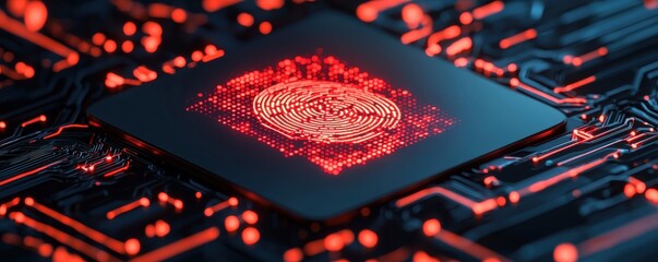 Poster - Exploring digital fingerprint technology in cybersecurity modern data centers digital art high-tech environment close-up view