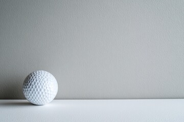Fototapete - A white golf ball featuring textured dimples rests on a glossy white surface, casting soft shadows and creating a sense of depth and clarity