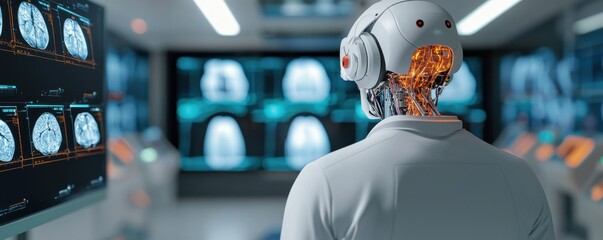 Poster - Exploring ai robotics in medical imaging healthcare facility digital art futuristic environment rear view innovation