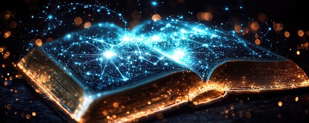 Aufkleber - open book under starry sky unveiling galaxy of imagination concept. an open book with glowing stars 