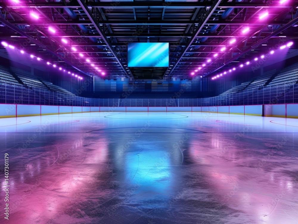 Interior of a Modern Hockey Arena with Smooth Glowing Ice Surface Stock ...