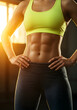 © olenap - Muscular woman in sportswear exercising strength training at gym. Athletic girl with abdominal muscles abc at fitness center at cross workout . Sports motivation and Healthy lifestyle