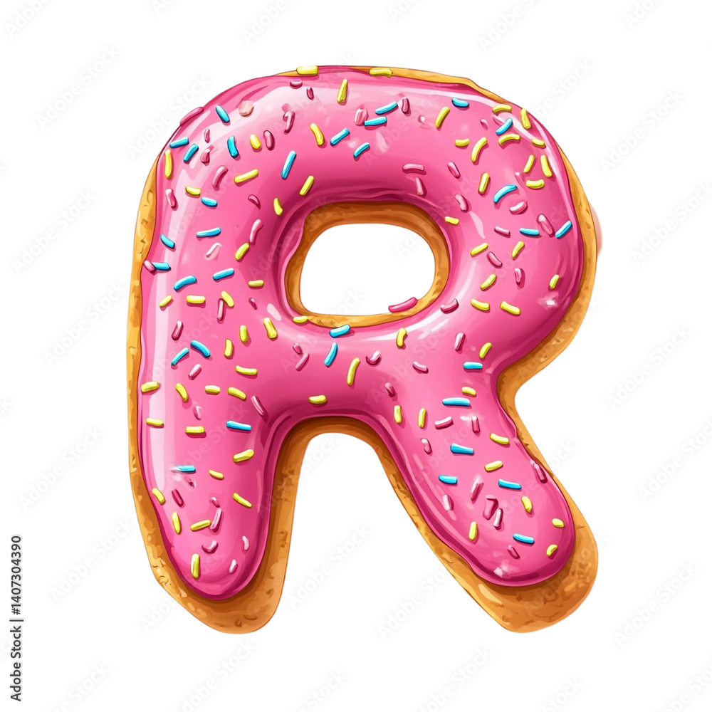 Pink donut shaped letter R sweet treat sprinkles alphabet bakery ...