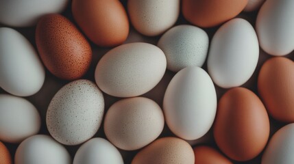 Aufkleber - Multicolored fresh organic chicken eggs are arranged closely together on a table, creating a vibrant and textured display that celebrates natural food and farm fresh ingredients