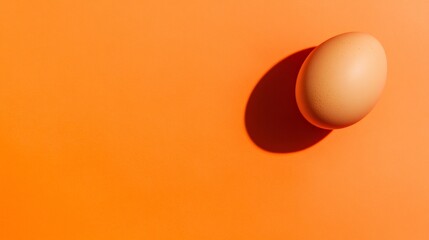 Poster - Single brown egg casts a distinct shadow on a vibrant orange backdrop, creating a visually striking contrast and suggesting themes of simplicity, natural food, and healthy eating