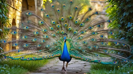 Poster - peacock with feathers out