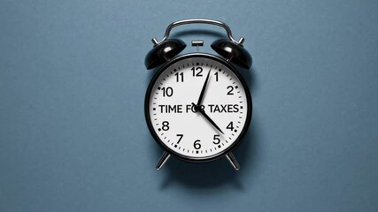 Aufkleber - Six identical alarm clocks on a seamless blue background emphasize the approaching tax season, reminding viewers of the importance of timely tax filing