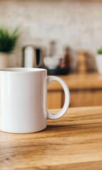 Aufkleber - Identical white ceramic mugs sitting neatly on wooden table surface, presenting pristine blank canvas with neutral background for potential design placement or branding mockup