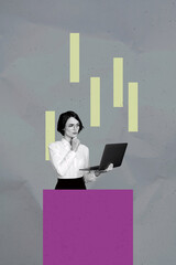 Aufkleber - Surreal mockup collage of person stand geometry square with air columns over grey background