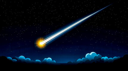 Wall Mural - bright comet flying over clouds in starry night sky