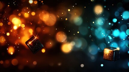 Wall Mural - Floating cubes, vibrant bokeh, contrasting colors, dramatic lighting
