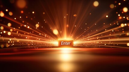 Poster - Glowing Golden Rays Enter Button Abstract Background Design