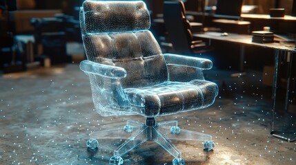 Poster - Digital Hologram Office Chair in Empty Room