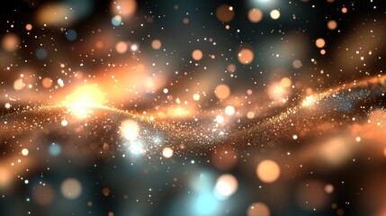 Sticker - Abstract digital artwork of glowing particles, swirling patterns, and bokeh