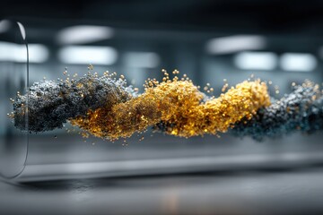 Poster - A mesmerizing abstract composition featuring a dynamic stream of gold and silver particles, twisting and converging in a visually stunning display of movement and contrast.