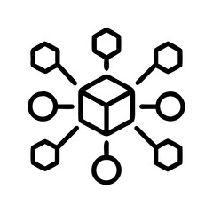Poster - Network connection diagram with cube and hexagon nodes for blockchain technology and data sharing
