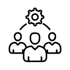 Poster - Teamwork collaboration process management strategy and business solutions with people and gear icon