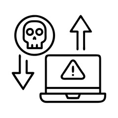 Poster - Cyber security threat detection and prevention on laptop with skull and warning sign icon