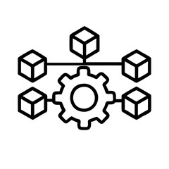 Poster - blockchain technology network with gear mechanism and cube nodes for data processing system